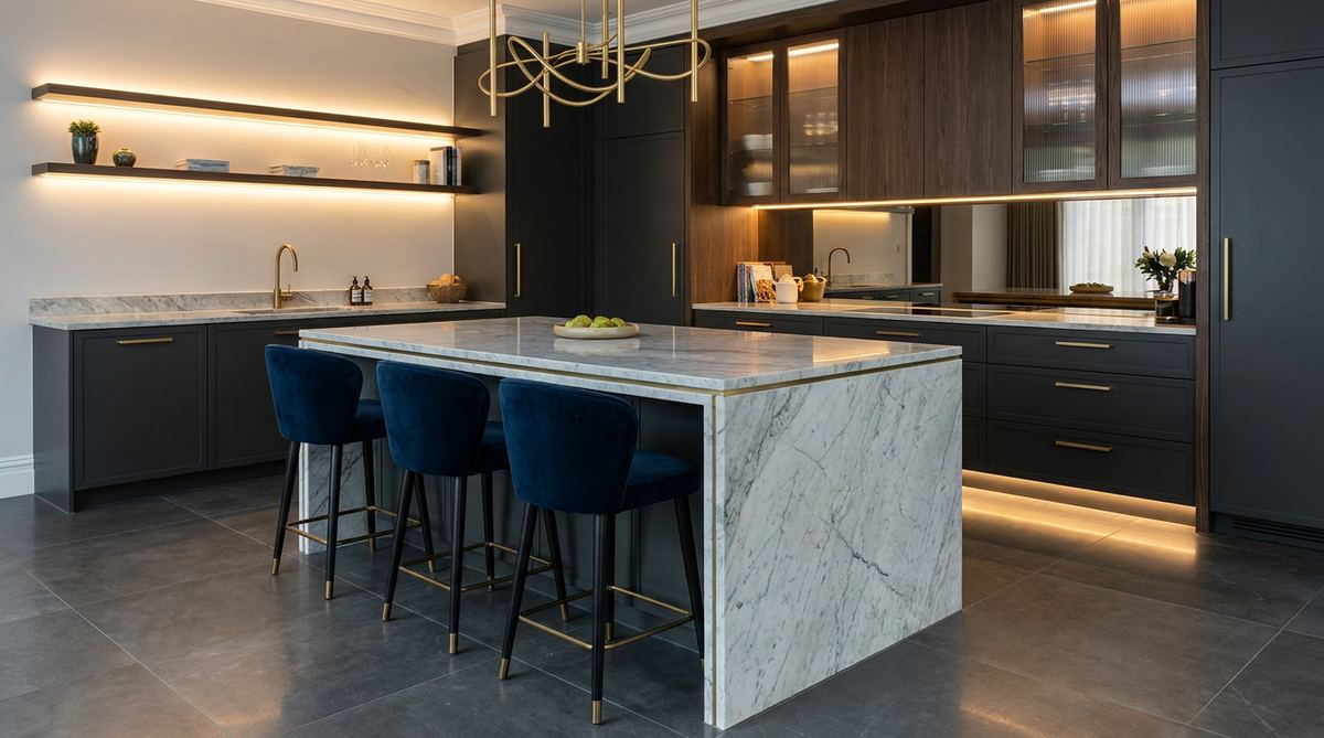 Cucina di lusso con isola in marmo