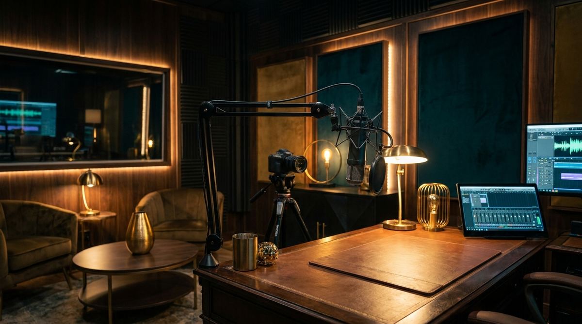 Studio audio con microfono professionale